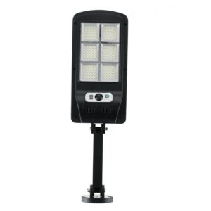 Lampa solara 150 LED SMD, cu senzor de miscare, putere 90 W,  panou solar incorporat, brat de montare inclus si telecomanda cu functii multiple de setare a intensitatii luminoase si timpului de functionare Smartmix