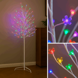 Pomisor Craciun Luminos Cu LED | 72 LED-uri Multicolor 1.5M | Cadru Alb | Flori De Cires
